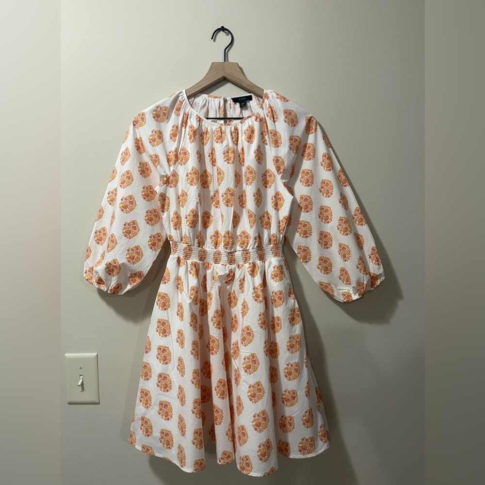 J. Crew White Orange Raspberry Pink Floral Pleated Fit & Flare Dress Size XXS - Picture 3 of 9